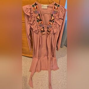 💕FLOWERS, like new Embroidered Cotton Clay Dress, Flowy, Women's S